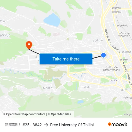 პეკინის ქ. #25 - 3842 to Free University Of Tbilisi map