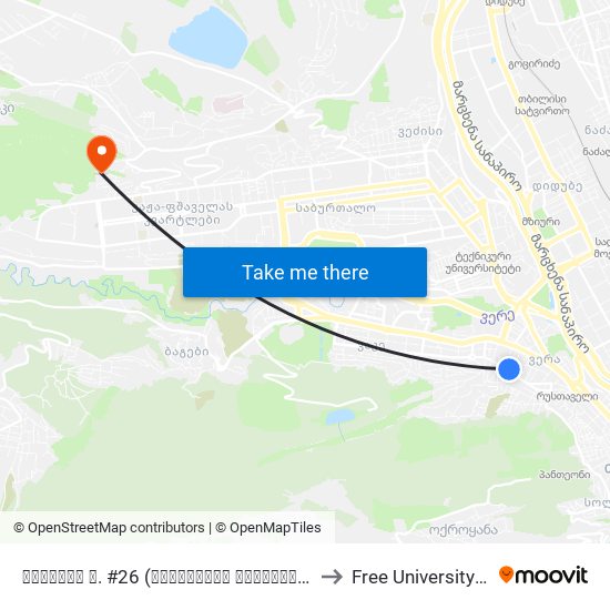 შანიძის ქ. #26 (გადაკვეთა ბარნოვის ქუჩასთან) - 3790 to Free University Of Tbilisi map
