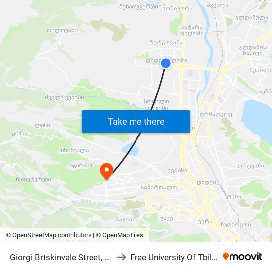 Giorgi Brtskinvale Street, 23 to Free University Of Tbilisi map