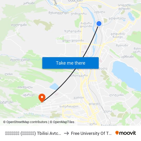 თბილისი (ავჭალა) Tbilisi Avtchala) to Free University Of Tbilisi map