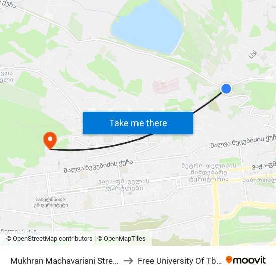 Mukhran Machavariani Street H to Free University Of Tbilisi map