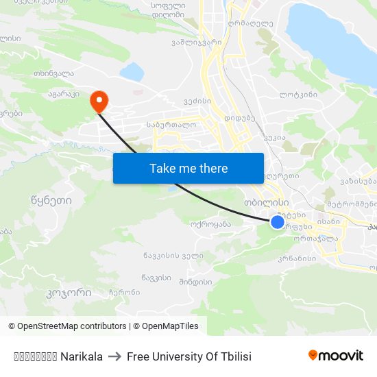 ნარიყალა Narikala to Free University Of Tbilisi map