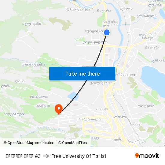 ფერაძის ქუჩა #3 to Free University Of Tbilisi map