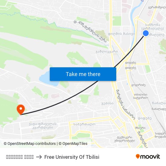 ლიახვის ქუჩა to Free University Of Tbilisi map