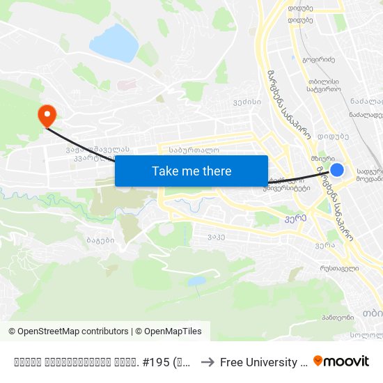 დავით აღმაშენებლის გამზ. #195 (მოთხოვნით) - [3599] to Free University Of Tbilisi map