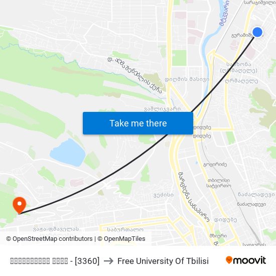 ველისციხის ქუჩა - [3360] to Free University Of Tbilisi map