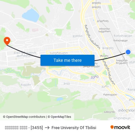 პრავდას ქუჩა - [3455] to Free University Of Tbilisi map