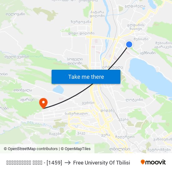 ლეკიშვილის ქუჩა - [1459] to Free University Of Tbilisi map