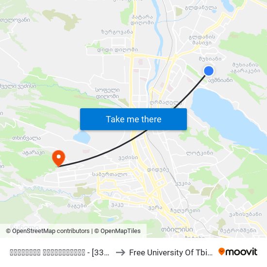მუხიანის გადასახვევი - [3347] to Free University Of Tbilisi map