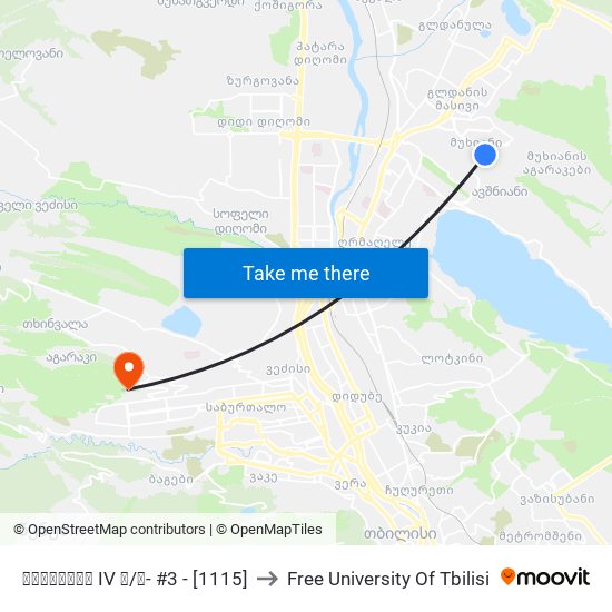 მუხიანის IV მ/რ- #3 - [1115] to Free University Of Tbilisi map