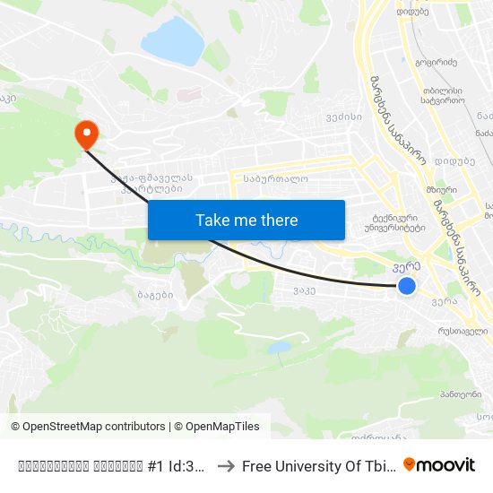 ჭავჭავაძის გამზირი #1 Id:3955 to Free University Of Tbilisi map