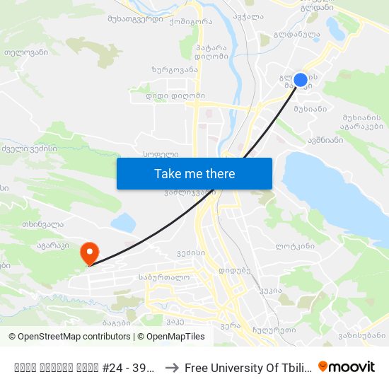 ილია ვეკუას ქუჩა #24 - 3998 to Free University Of Tbilisi map