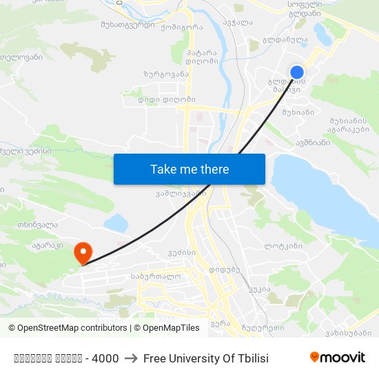 გლდანის პარკი - 4000 to Free University Of Tbilisi map