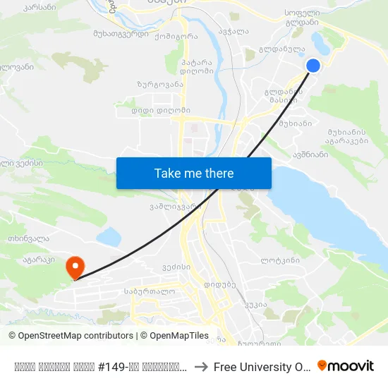 ილია ვეკუას ქუჩა #149-ის მოპირდაპირედ - 4002 to Free University Of Tbilisi map