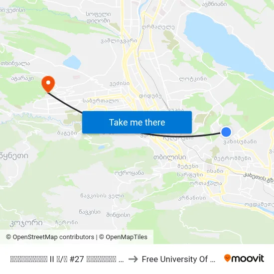 ვაზისუბნის II მ/რ #27 კორპუსის - 4046 to Free University Of Tbilisi map