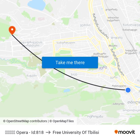 ოპერა Opera - Id:818 to Free University Of Tbilisi map