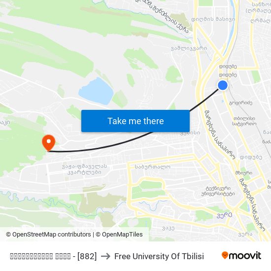 მირცხულავას ქუჩა - [882] to Free University Of Tbilisi map