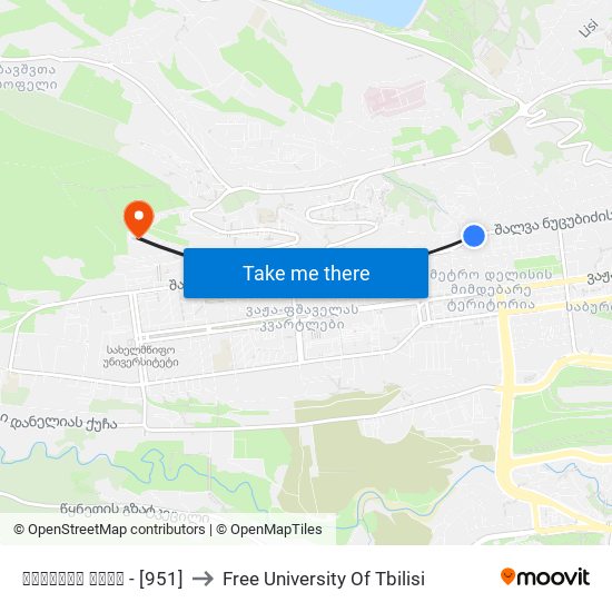 თავაძის ქუჩა - [951] to Free University Of Tbilisi map