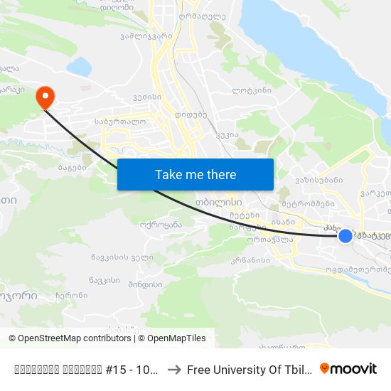 მოსკოვის გამზირი #15 - 1068 to Free University Of Tbilisi map