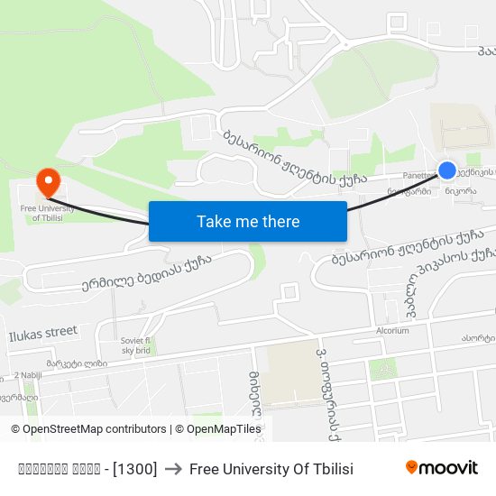 ჟღენტის ქუჩა - [1300] to Free University Of Tbilisi map