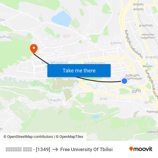 ტეხურას ქუჩა - [1349] to Free University Of Tbilisi map