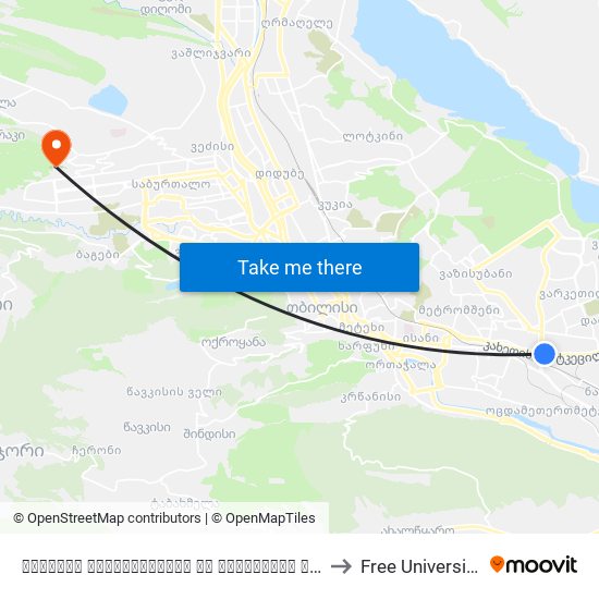 კახეთის გზატკეცილისა და ჯავახეთის ქუჩების გადაკვეთა - [1487] to Free University Of Tbilisi map