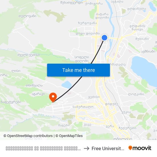 ბელიაშვილისა და ბალანჩინის ქუჩების გადაკვეთა - [1531] to Free University Of Tbilisi map