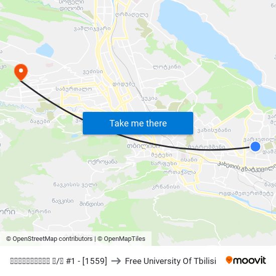 ვარკეთილის ზ/პ #1 - [1559] to Free University Of Tbilisi map