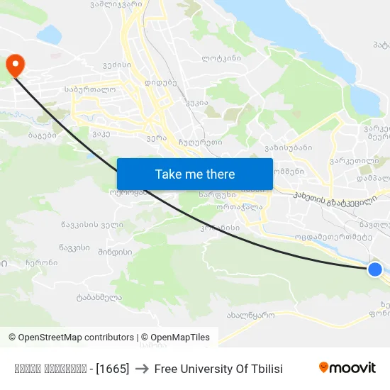 Lower Ponichala - [1665] to Free University of Tbilisi map