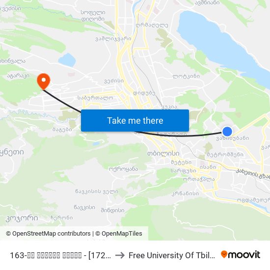 163-მე საჯარო სკოლა - [1720] to Free University Of Tbilisi map