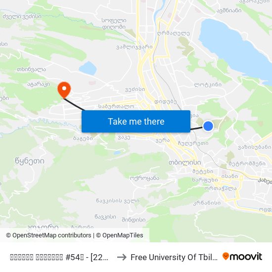 ნორიოს აღმართი #54ა - [2219] to Free University Of Tbilisi map