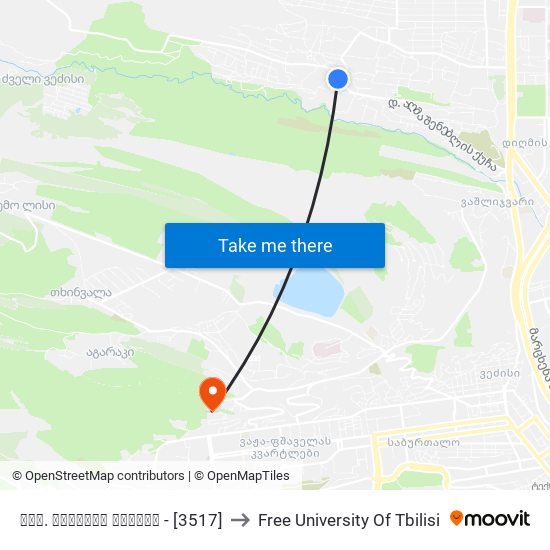 სოფ. დიღომის ცენტრი - [3517] to Free University Of Tbilisi map