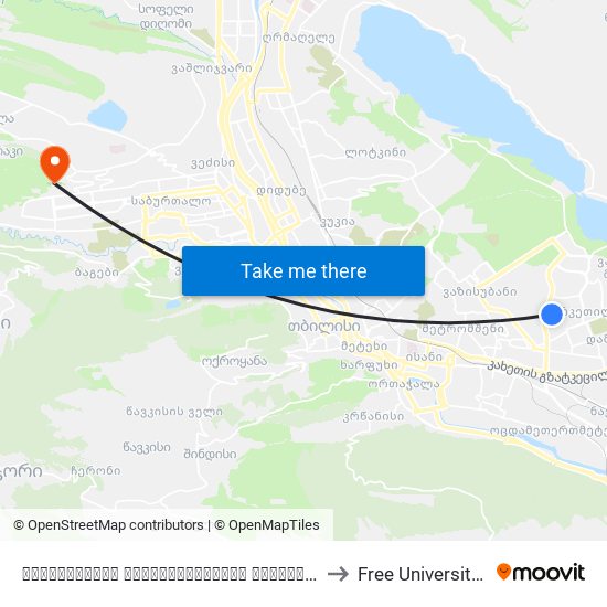 საქართველოს ერთიანობისთვის მებრძოლთა ქუჩა #33 - [3574] to Free University Of Tbilisi map
