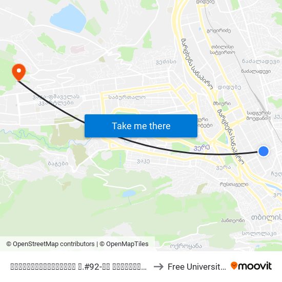 წინამძღვრიშვილის ქ.#92-ის მიმდებარედ (მოთხოვნით) - [3672] to Free University Of Tbilisi map