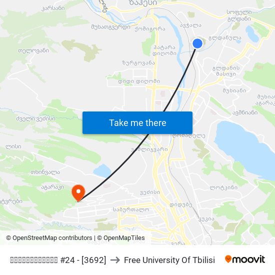 სარაჯიშვილის #24 - [3692] to Free University Of Tbilisi map