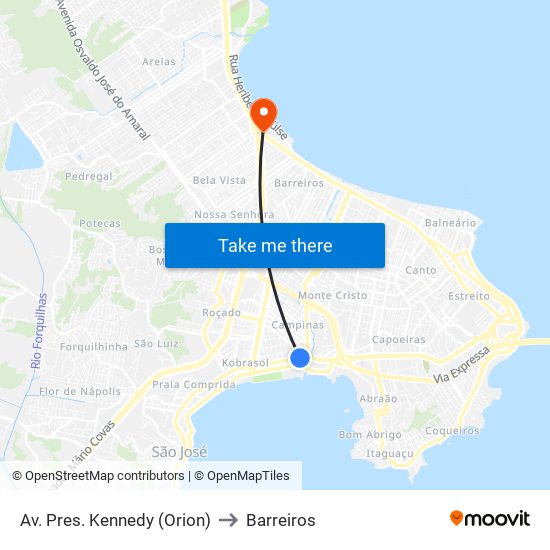 Av. Pres. Kennedy (Orion) to Barreiros map