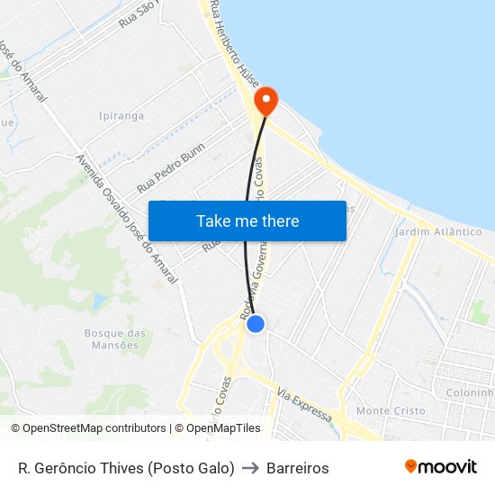 R. Gerôncio Thives (Posto Galo) to Barreiros map