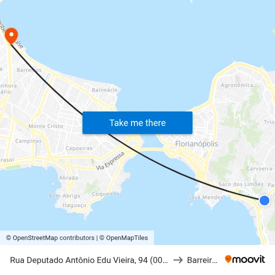 Rua Deputado Antônio Edu Vieira, 94 (001) to Barreiros map