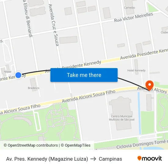 Av. Pres. Kennedy (Magazine Luiza) to Campinas map