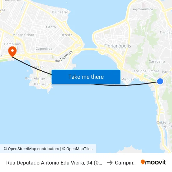 Rua Deputado Antônio Edu Vieira, 94 (001) to Campinas map
