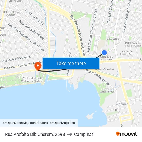 Rua Prefeito Dib Cherem, 2698 to Campinas map