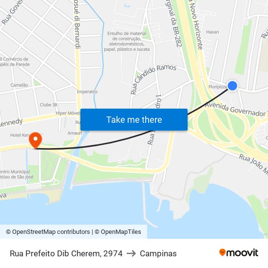 Rua Prefeito Dib Cherem, 2974 to Campinas map