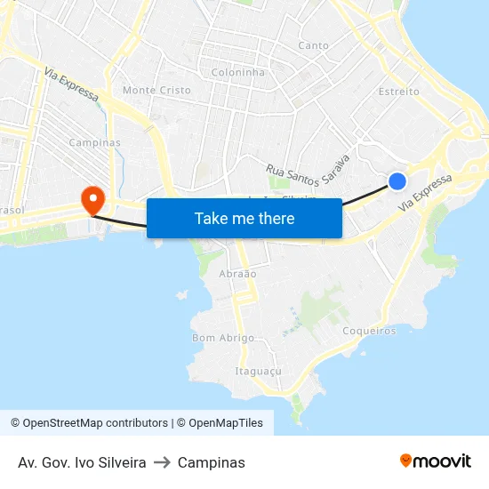 Av. Gov. Ivo Silveira to Campinas map