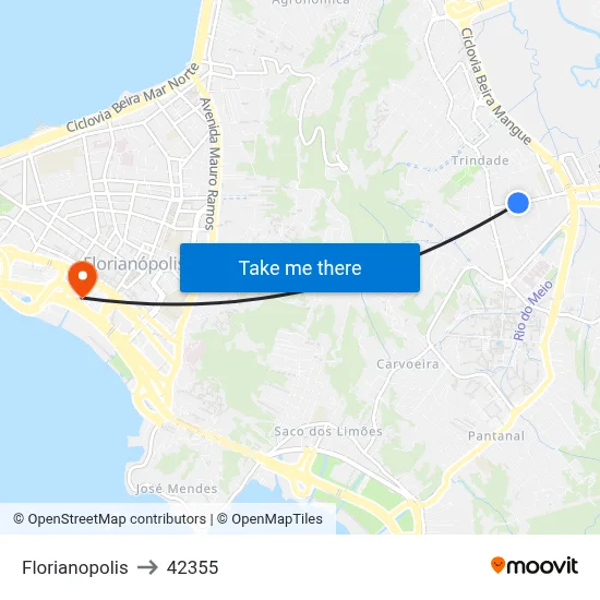 Florianopolis to 42355 map