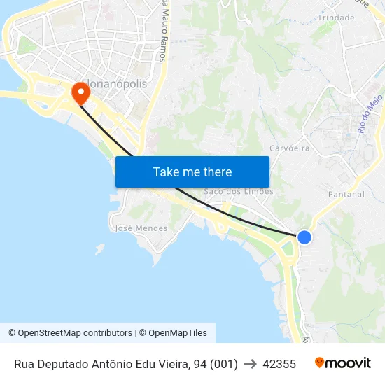 Rua Deputado Antônio Edu Vieira, 94 (001) to 42355 map