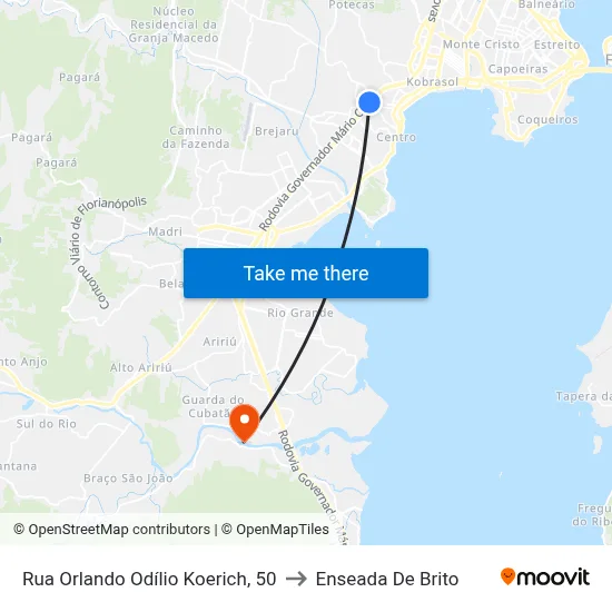 Rua Orlando Odílio Koerich, 50 to Enseada De Brito map