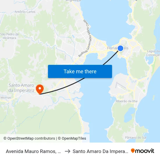 Avenida Mauro Ramos, 950 to Santo Amaro Da Imperatriz map