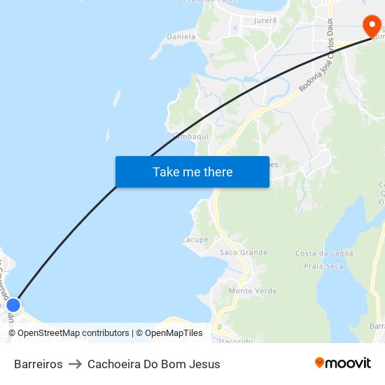Barreiros to Cachoeira Do Bom Jesus map