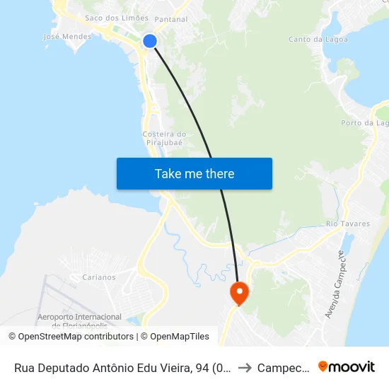 Rua Deputado Antônio Edu Vieira, 94 (001) to Campeche map