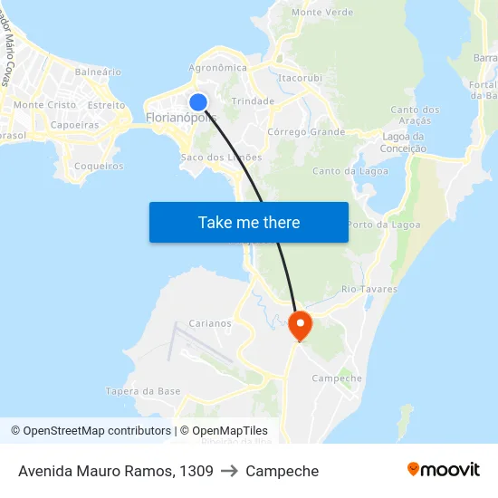 Avenida Mauro Ramos, 1309 to Campeche map